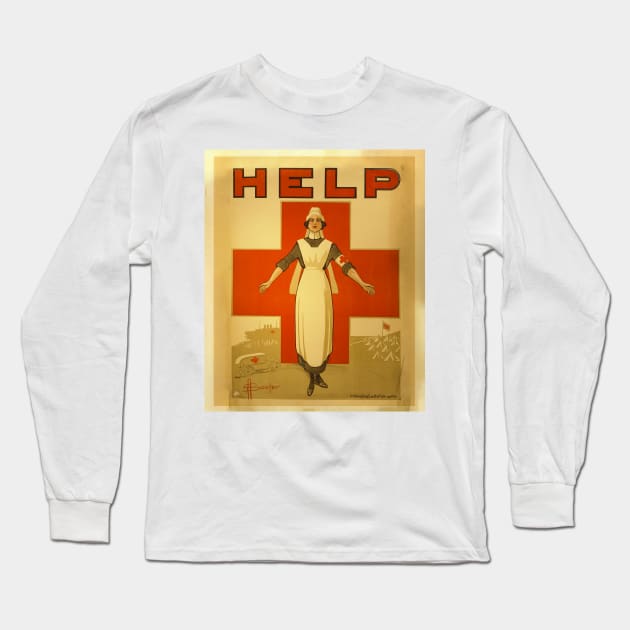 Nurse Help World War Vintage Poster Long Sleeve T-Shirt by Mandra